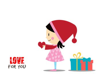 sevimli kız holding kırmızı kalp