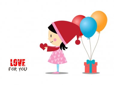 sevimli kız holding kırmızı kalp