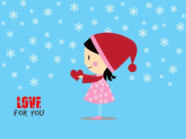 sevimli kız holding kırmızı kalp