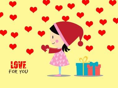 sevimli kız holding kırmızı kalp