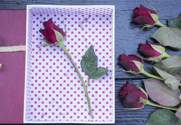 Rudá růže v dárkovém balení — Stock fotografie