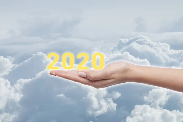 Obchodní ruka ukazuje koncept 2020 na své ruce — Stock fotografie