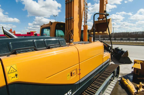Machines Pour Construction Routes Tracteurs Pelles Jaunes Plein Air Position — Photo