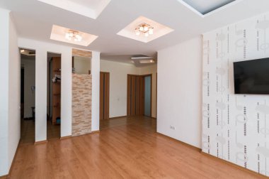 Rusya, Moskova... 11 Haziran 2019: iç oda dairesi. Yurtta standart onarım dekorasyonu