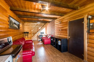 Rusya, Moskova... 12 Haziran 2019: iç oda dairesi. Yurtta standart onarım dekorasyonu