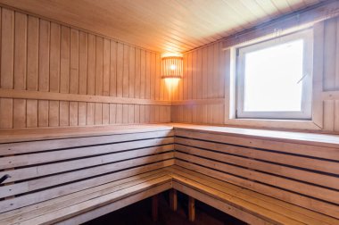 Rusya, Moskova... 12 Haziran 2019: iç oda dairesi. Pansiyonda standart onarım dekorasyonu. Hamam, sauna