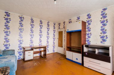 Rusya, Moskova... 23 Temmuz 2019: iç oda dairesi. Yurtta standart onarım dekorasyonu