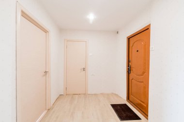 Rusya, Moskova... 05 Ağustos 2019: İç mekan dairesi modern, parlak, rahat atmosfer. Genel temizlik, ev dekorasyonu, satılık ev hazırlığı.