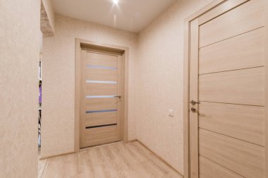 Rusya, Moskova... 05 Eylül 2019: İç mekan dairesi modern, parlak, rahat atmosfer. Genel temizlik, ev dekorasyonu, satılık ev hazırlığı.