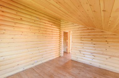 Rusya, Moskova... 10 Eylül 2019: İç mekan dairesi modern, parlak, rahat atmosfer. Tahta elementlerle güzel tasarımcı kır evi