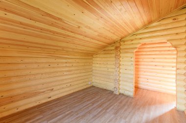 Rusya, Moskova... 10 Eylül 2019: İç mekan dairesi modern, parlak, rahat atmosfer. Tahta elementlerle güzel tasarımcı kır evi