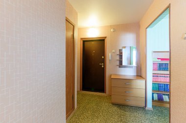 Rusya, Moskova... 10 Ekim 2019: İç mekan dairesi modern, parlak, rahat atmosfer. Genel temizlik, ev dekorasyonu, satılık ev hazırlığı.