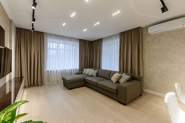 Russia, Moscow- October 17, 2019: interior room apartment modern bright cozy atmosphere. general cleaning, home decoration, preparation of house for sale. modern expensive luxury design