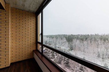 Russia, Omsk- October 18, 2019, 2019: interior room balcony with street view