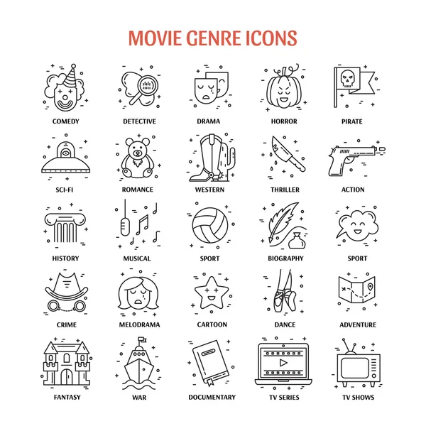 Género de cine icono conjunto — Vector de stock