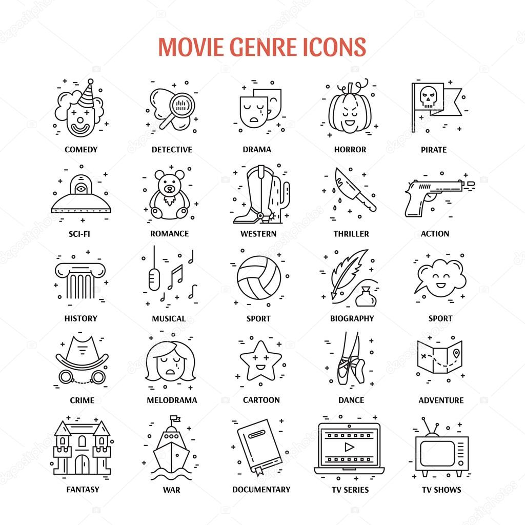 Film genre icon set