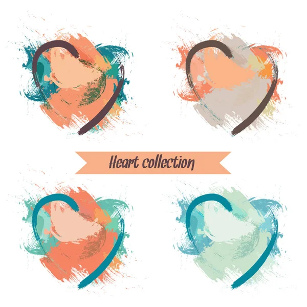 Akvarelu srdce sbírky — Stockový vektor