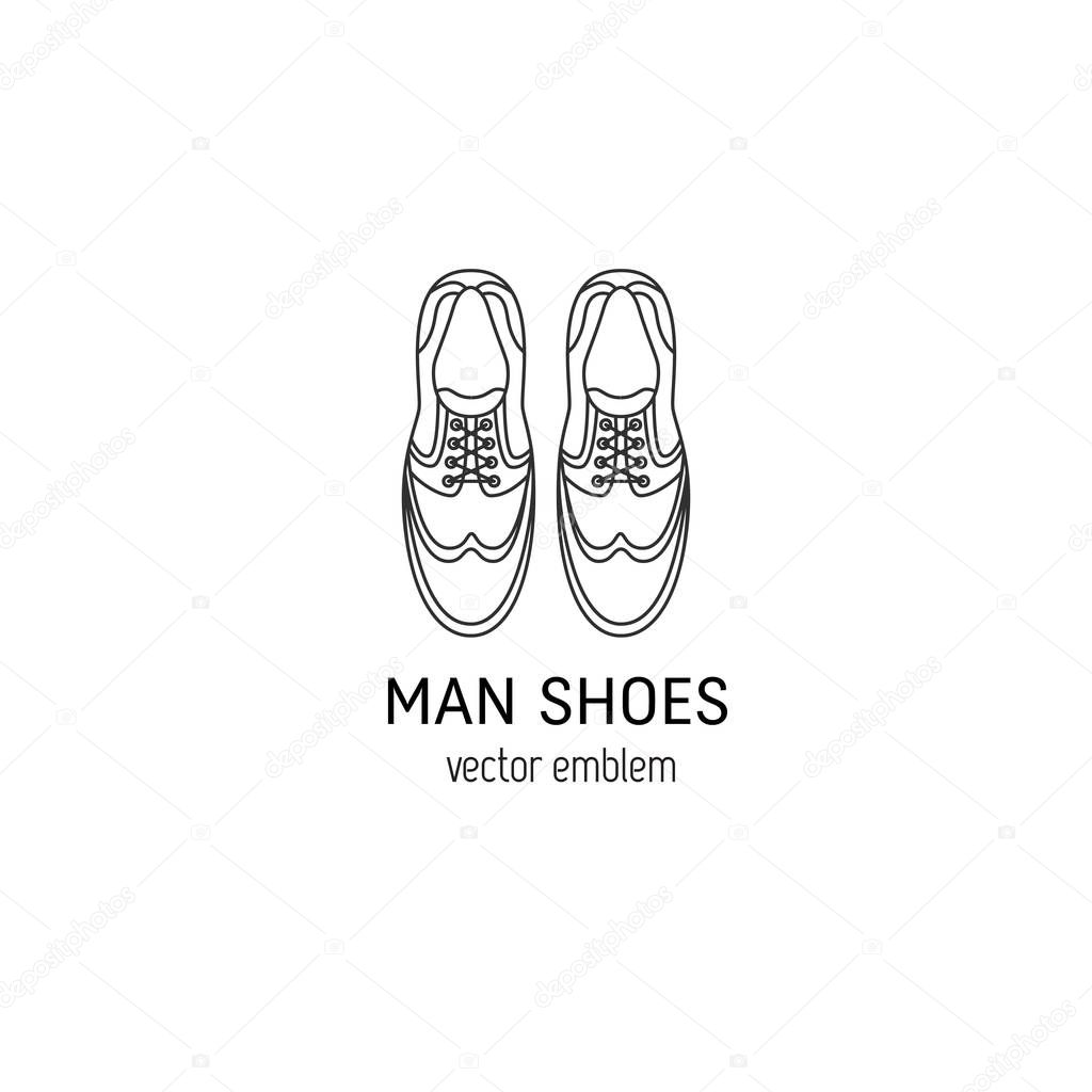 Vector logo design for man shoes shop. Man shoes isolated on white background. Outline icon for online shoes shop, shoeshine service, shoe repair service in trendy linear style.