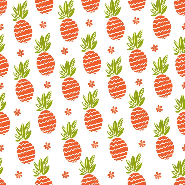 Vektor Illustration Design Von Ananas Und Blumen Nahtlose Muster Sommerkulisse — Stockvektor