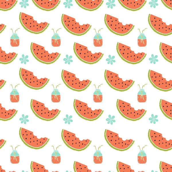 Vektor Illustration Design Von Wassermelone Und Blumen Nahtlose Muster Sommerkulisse — Stockvektor