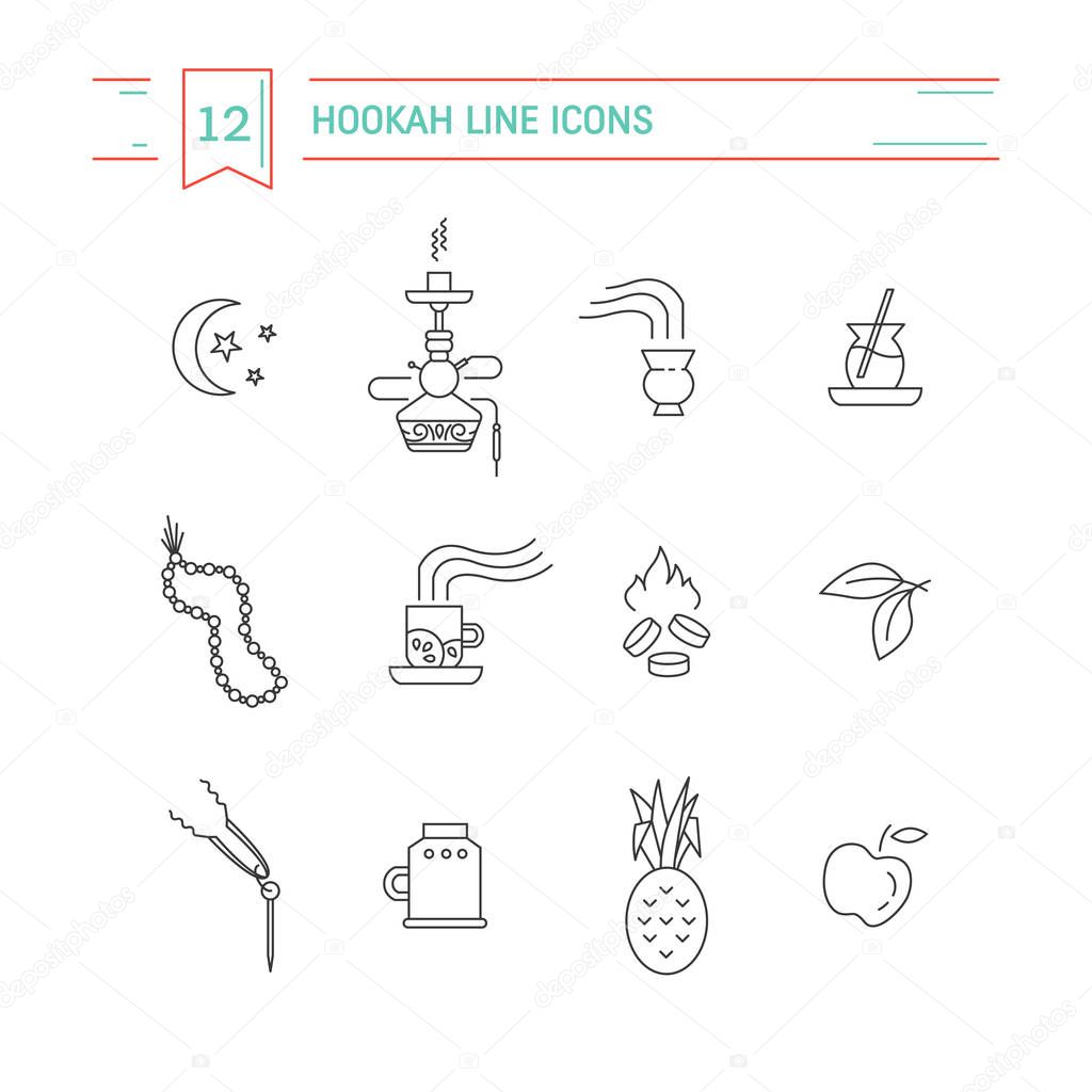 Vector illustration design Set of hookah accessories line icons