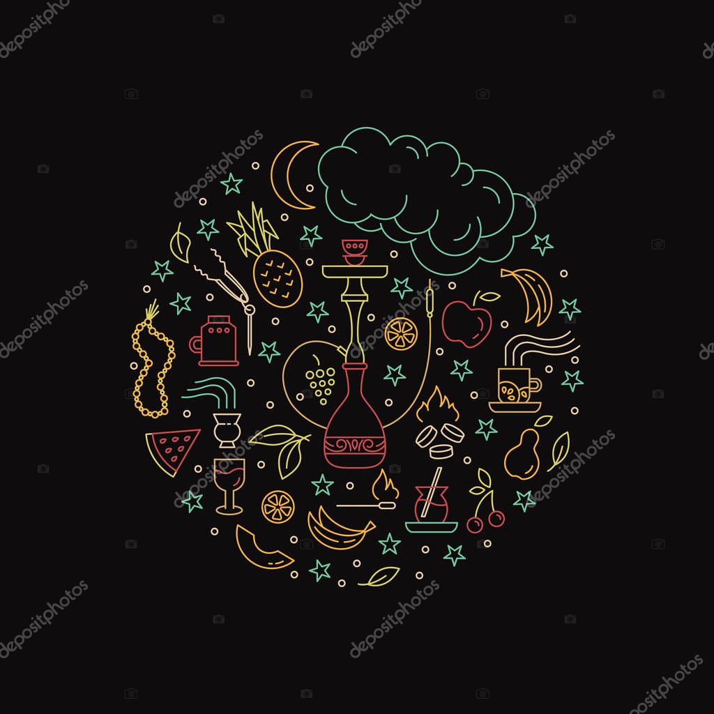 Vector illustration design Set of hookah accessories line icons