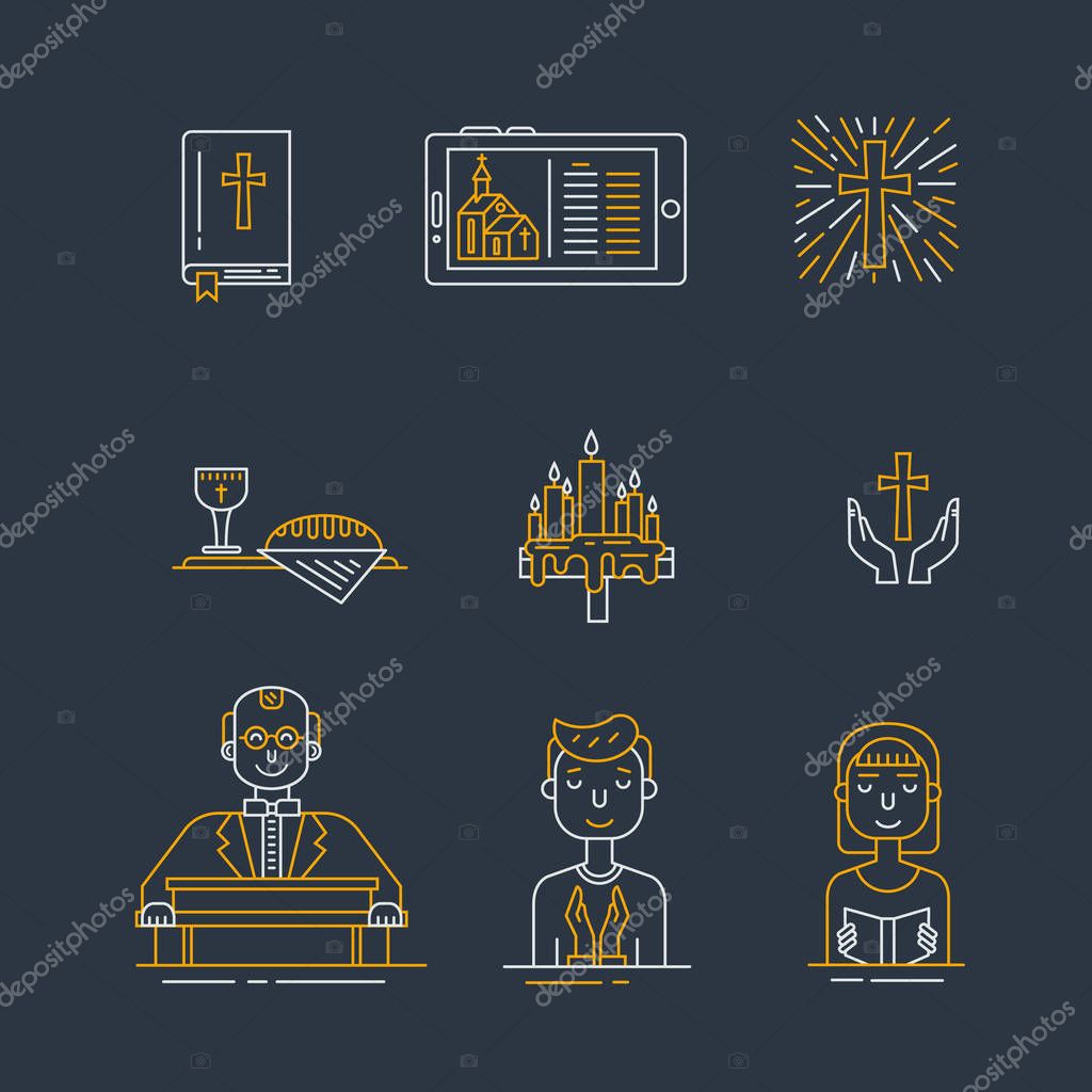 Vector illustration design of Christianity line set