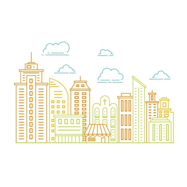 Desenho Ilustração Vetorial Linha Cidade Moderna — Vetor de Stock