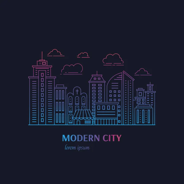 Desenho Ilustração Vetorial Linha Cidade Moderna —  Vetores de Stock