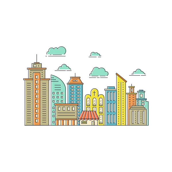 Desenho Ilustração Vetorial Linha Cidade Moderna —  Vetores de Stock