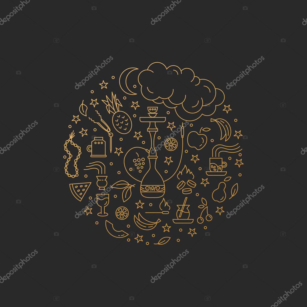 Vector illustration design Set of hookah accessories line icons