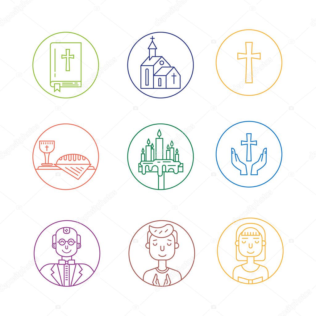 Vector illustration design of Christianity line set