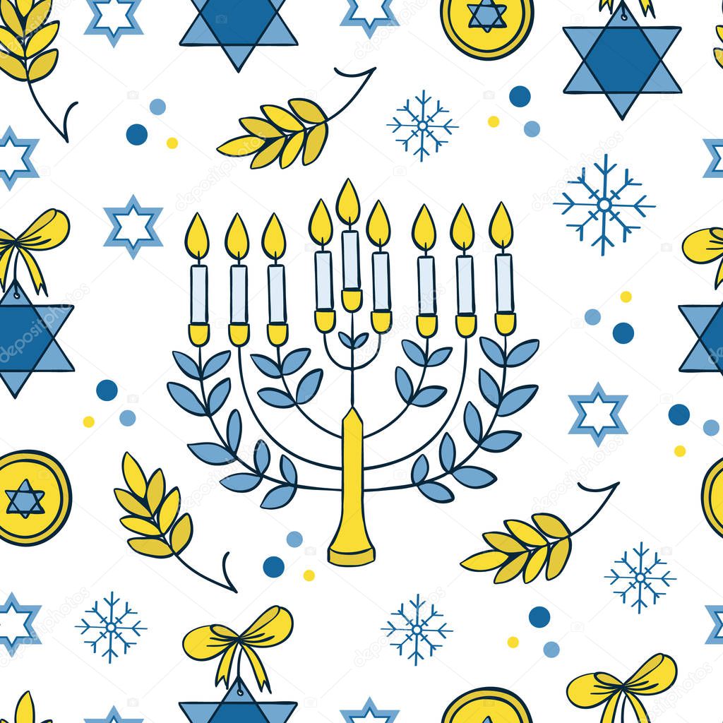 vector illustration design of Happy Hanukkah greeting card pattern