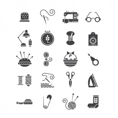 El yapımı Icons set: dikiş, örgü, nakış, dikiş sembolleri