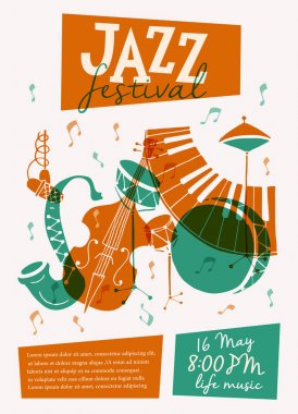 Müzik olayları, caz konserleri için vektör Caz Festivali Afiş şablon. 