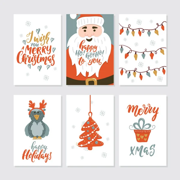 Vector Merry Christmas Greeting Cards Invitations Isolated Background Big Set — Stock Vector