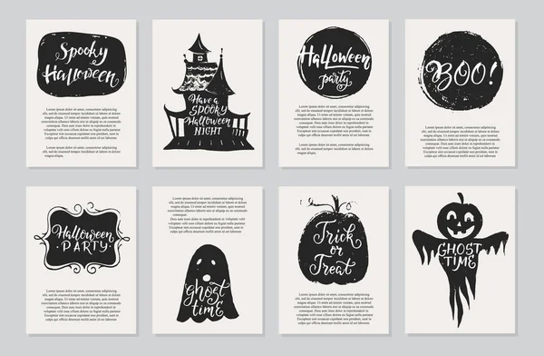 Cartes Vœux Vectorielles Halloween Flyer Bannière Gabarits Affiches Symboles Traditionnels — Image vectorielle