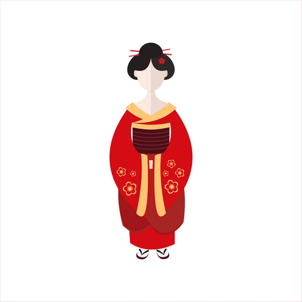 Vector Japanska Geisha Kimono Isolerad Vit Bakgrund — Stock vektor