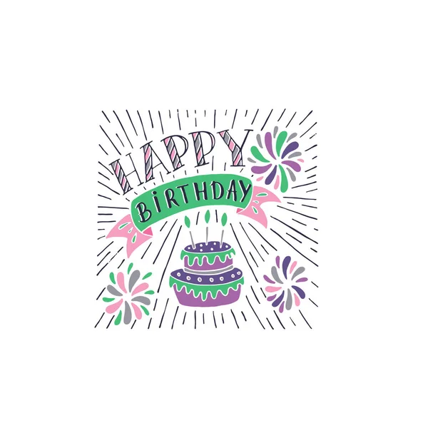 Vector Boldog Születésnapot Kézzel Rajzolt Illusztrációk Tortával Üdvözlőlapok Design Elszigetelt — Stock Vector