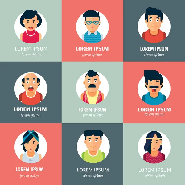 Colorful vector people avatar collection. Vector design of different characters including man and women. Flat character design icon set.