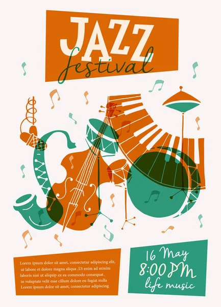 Vector Jazz Festival Poster Template Eventi Musicali Concerti Jazz — Vettoriale Stock