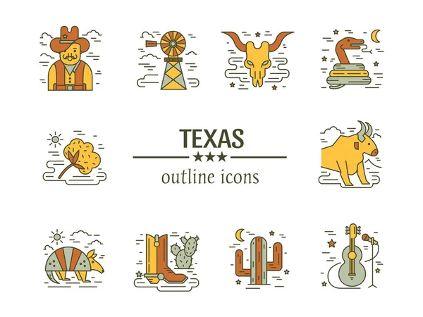 Diseño Ilustración Vectorial Iconos Contorno Texas — Vector de stock