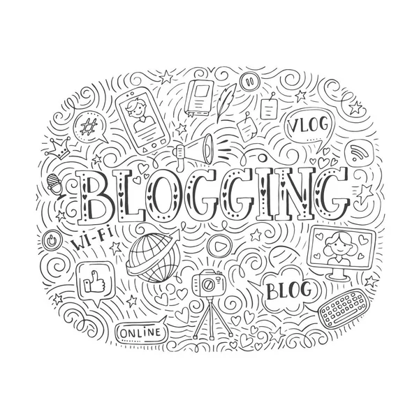 Elementos Blogueros Dibujados Mano Aislados Sobre Fondo Blanco — Archivo Imágenes Vectoriales