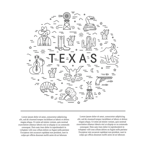 Vector Illustration Design Texas Outline Icons — Stock Vector