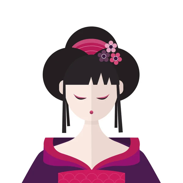 Illustration Vectorielle Geisha Plate Kimono Fleurs Dans Les Cheveux Portefeuille — Image vectorielle