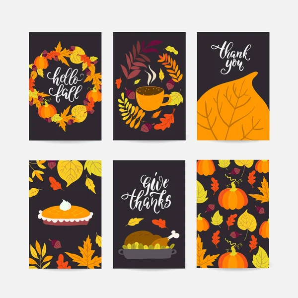 Vector Thanksgiving Day Greeting Card Flyer Banner Poster Templates Hand — Stock Vector