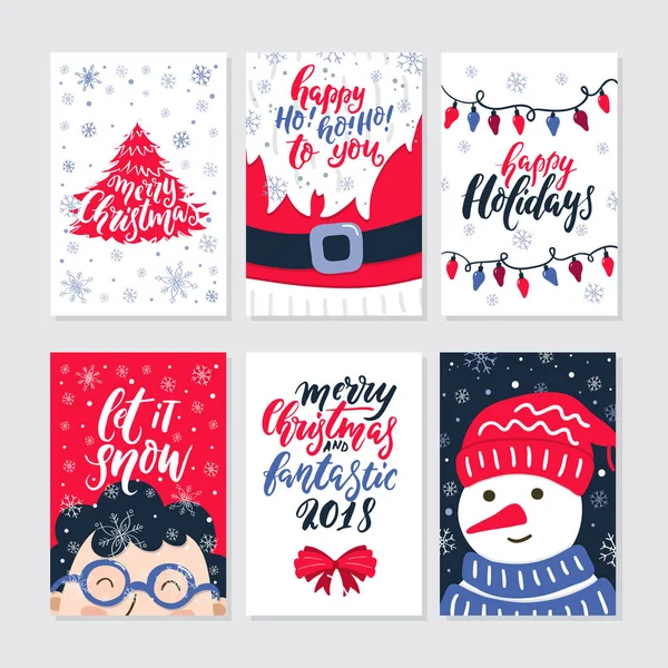 ベクター メリー クリスマス グリーティング カードと招待状の背景に分離されました 雪だるまとガーランドは手描き下ろしデザインかわいいクリスマス ツリー サンタ 大きなセットします クリスマス — ストックベクタ
