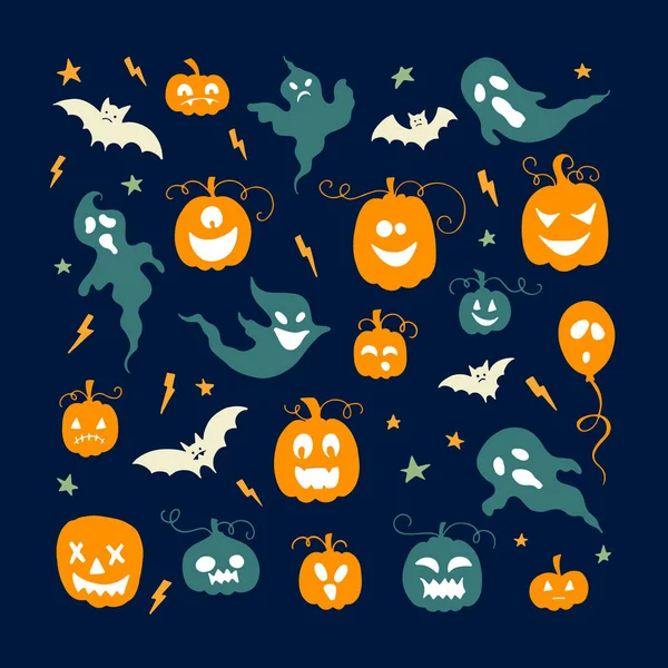 Conjunto Vetorial Elementos Design Halloween Adesivos Halloween Com Símbolos Tradicionais — Vetor de Stock