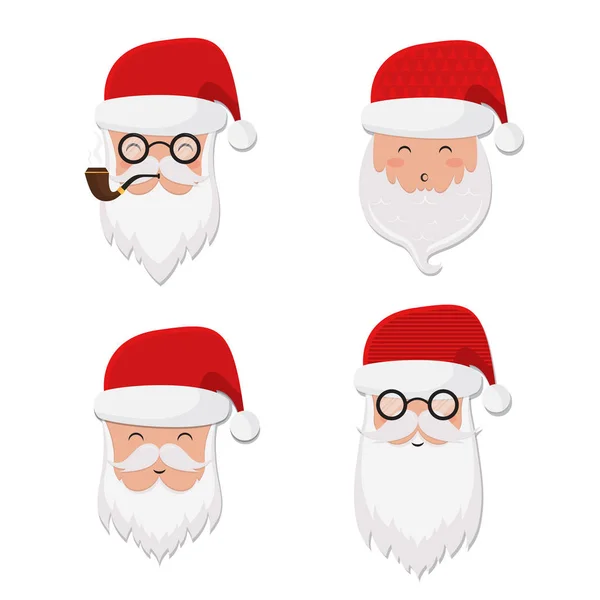 Set Vettoriale Babbo Natale Cappello Occhiali Pipa Barba Babbo Natale — Vettoriale Stock