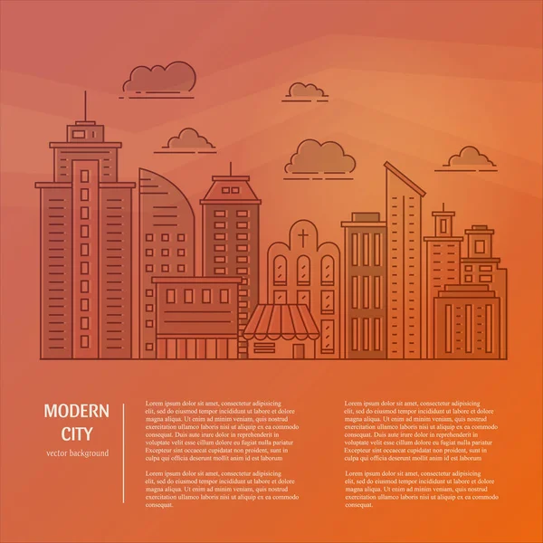 Ilustração Moderna Cidade Com Arranha Céus Diferentes Edifícios Escritórios Nuvens —  Vetores de Stock